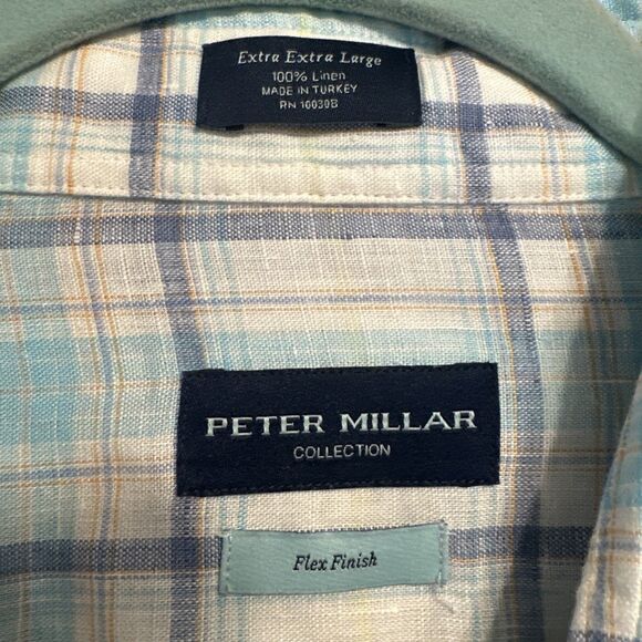 Peter Millar Collection 100% Linen Flex Finish Shirt Button Down Mens XXL Plaid - Picture 3 of 8